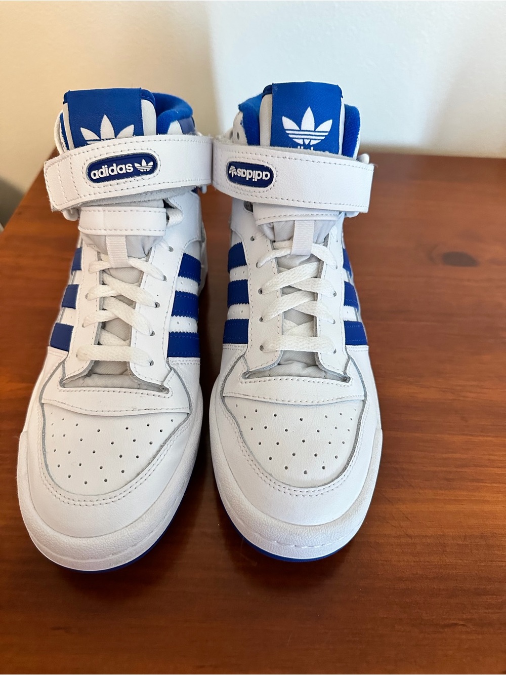 adidas Kids White and Blue High-Top Sneakers